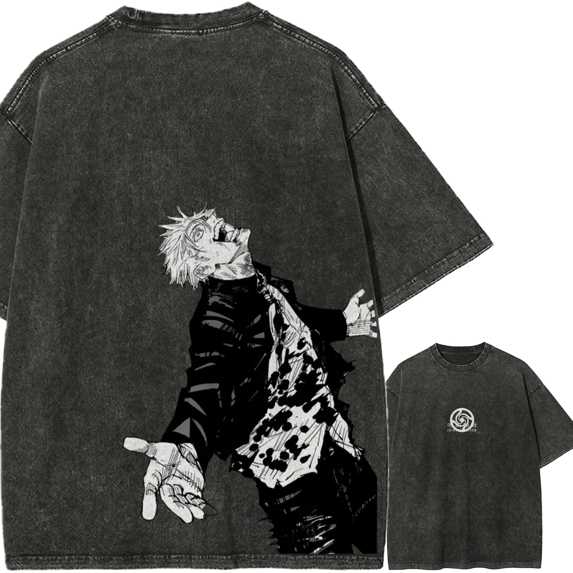 

Satoru Gojo Insane T-shirt Jujutsu Kaisen Tee Vintage Washed Oversized Retro Anime Harajuku Streetwear Manga Mens Clothes Tops M