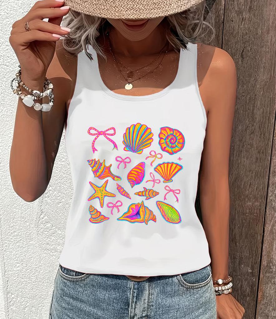 Sommer-Vibes Damen Top Racerback Tanktops Coquette Muschel Grafik Tanktop Damen Küstenreise Sommer-Outfit Tanktops & Camis