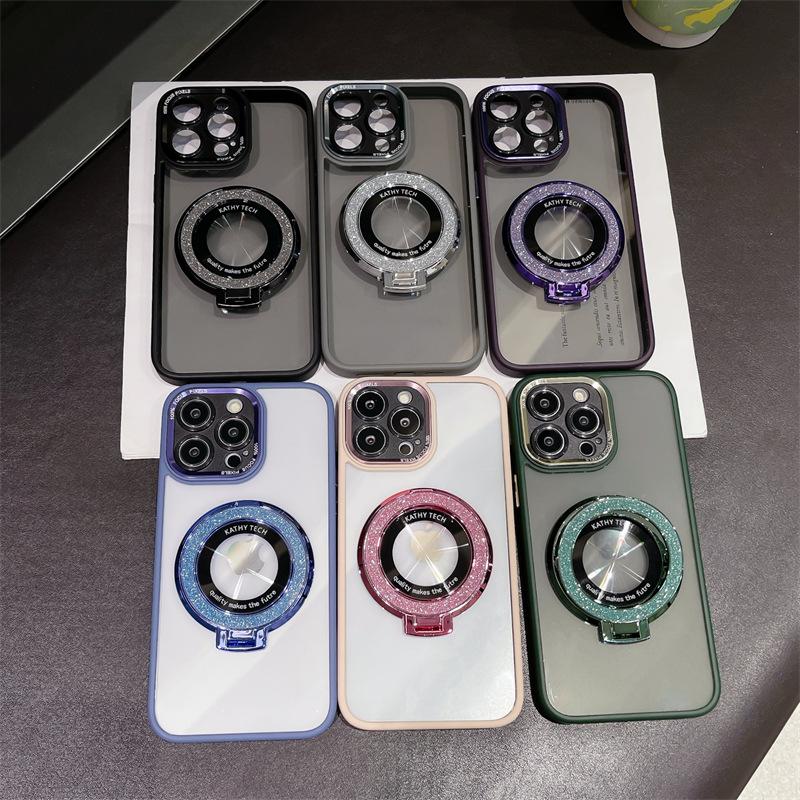 Metal Lens Is Suitable for Apple 16 Mobile Phone Case, Transparent IPhone15 Glitter Magnetic Suction Bracket 14promax Hard Case.