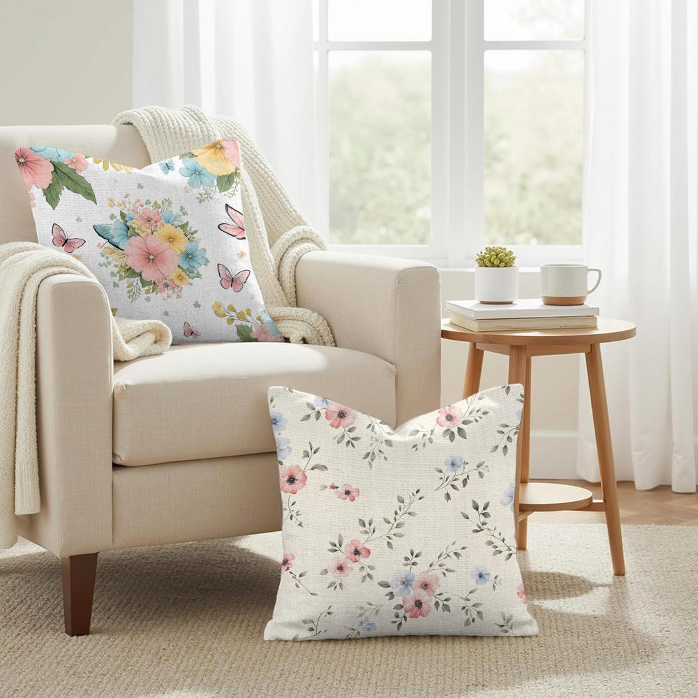 Spring Floral Cushion Cover Natural Linen Organic Fabric DoubleSided Printing Couch Pillow Covers Home Decor