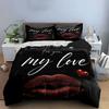Elegant Red Lips Love Design Bedding Duvet Cover Set Duvet Cover Pillowcases  (1*Duvet Cover 2*Pillowcases, without duvet insert)