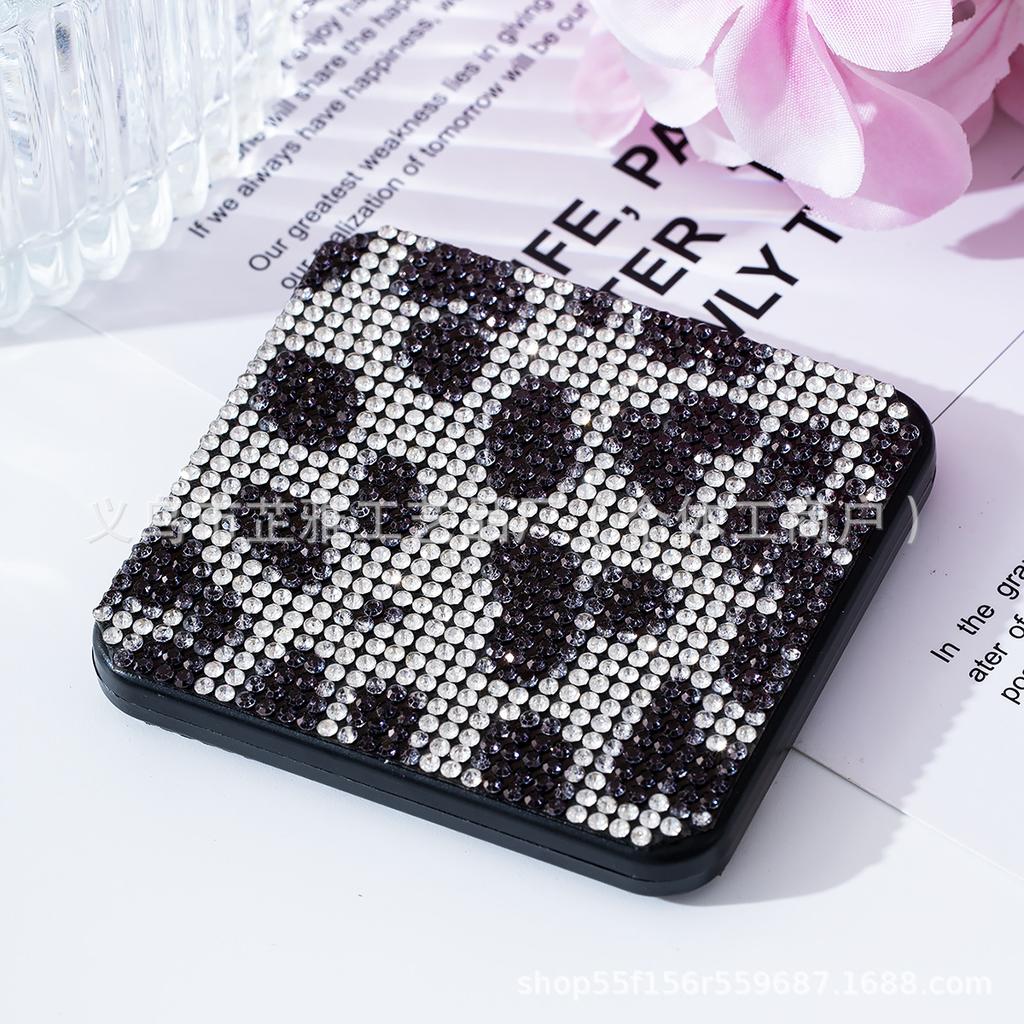 Modischer Tragbarer Kosmetikspiegel mit Strasssteinen, Kosmetikspiegel, Geschenk + Körper Flip Quadratischer Spiegel Handheld Doppelseitig Faltbar