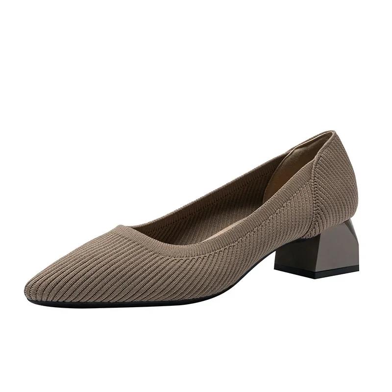 Rough Order Shoes Women Mid Heel 4cm Breathable Knitted Oversized Soft Soled Casual Woven Shoes Cloth Shoes Wide Heels Women