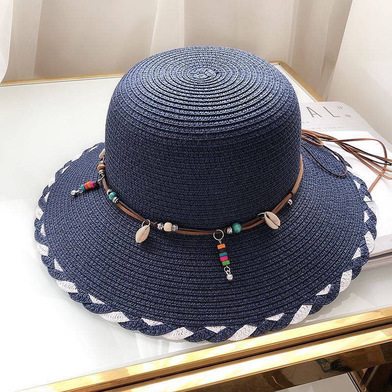

Подвеска соломенная шляпа солнцезащитный козырек шляпа женская соломенная летняя шляпа пляжная шляпа от солнца морской отдых идиллический тёмно-синий