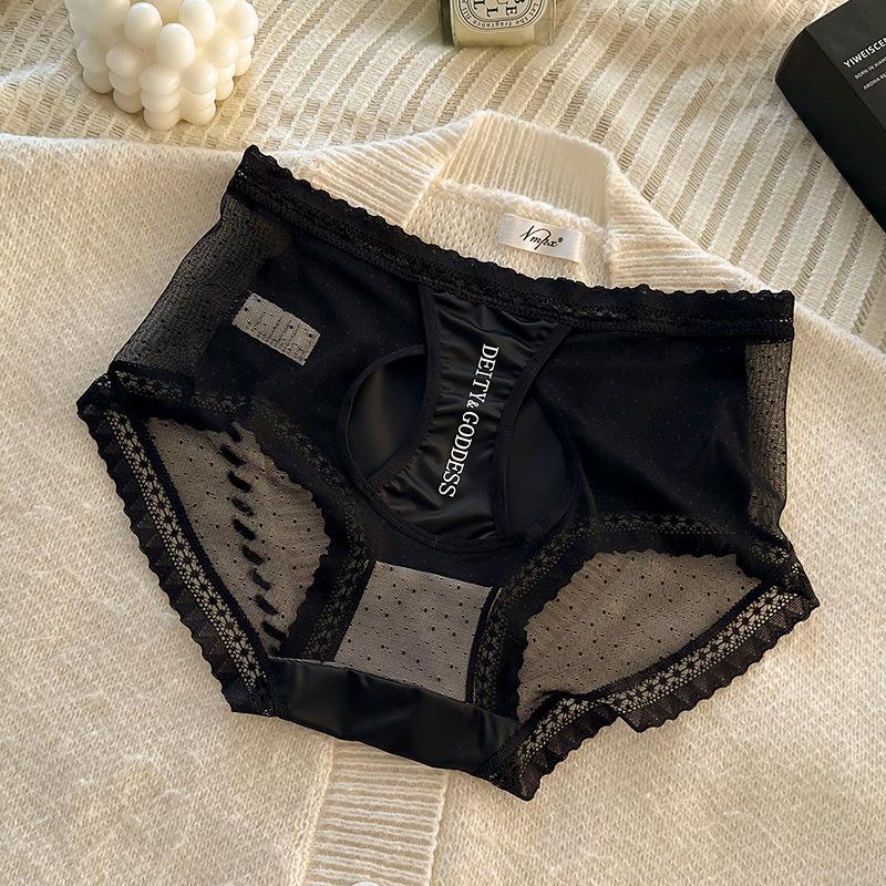 Large Size Female Light Luxury Satin Pearlescent Hollow Sexy Pure Desire To Pack Hip Mid Waist Underwear