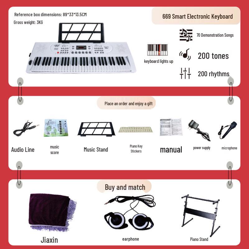 Portable 61-Key Electronic Keyboard for Beginner Students