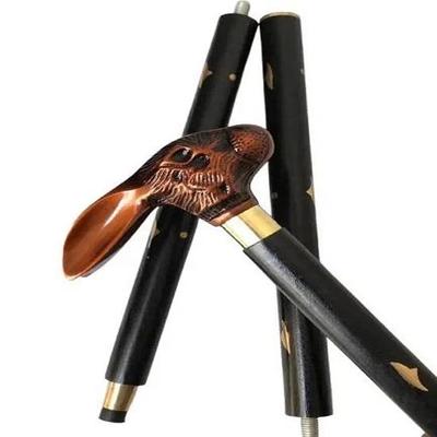 Rebit Head Walking Stick Brass Handle Black Wooden Cane