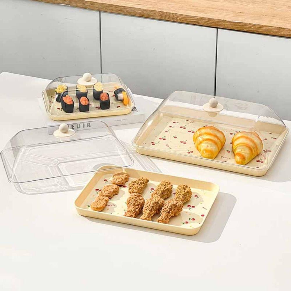Cherry Pattern Plastic Dessert Tray Stackable Fruit Tray Rectangular Storage Tray  Home Decoration