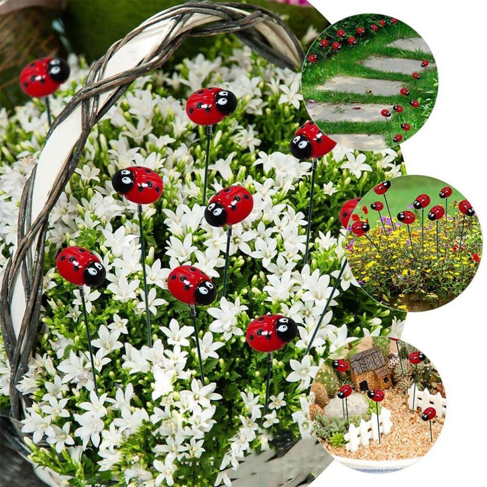 10PCS Plug-In Small Insects Stakes Rust-proof Lawn Stake Ladybug Sign Ladybug Stakes  Office