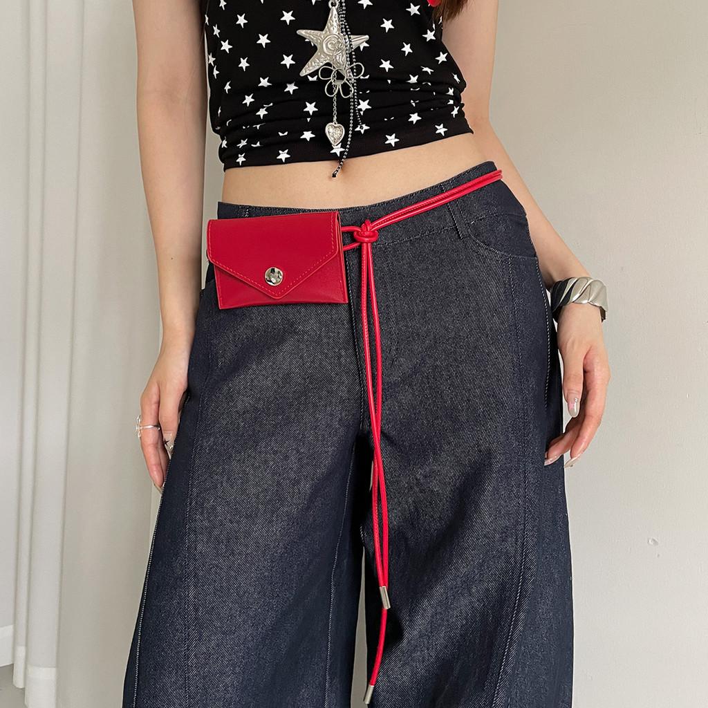 Vintage Red Pu Leather Waist Belt With Automatic Buckle For Women Dress Jeans Accessory