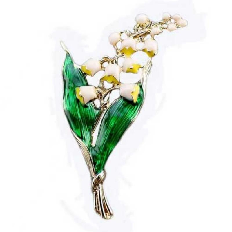

Брошь «Листок ландыша» с зеленой эмалью, женская одежда, зеленая масляная капля, сплав, цветок, булавка, брошь зелёный