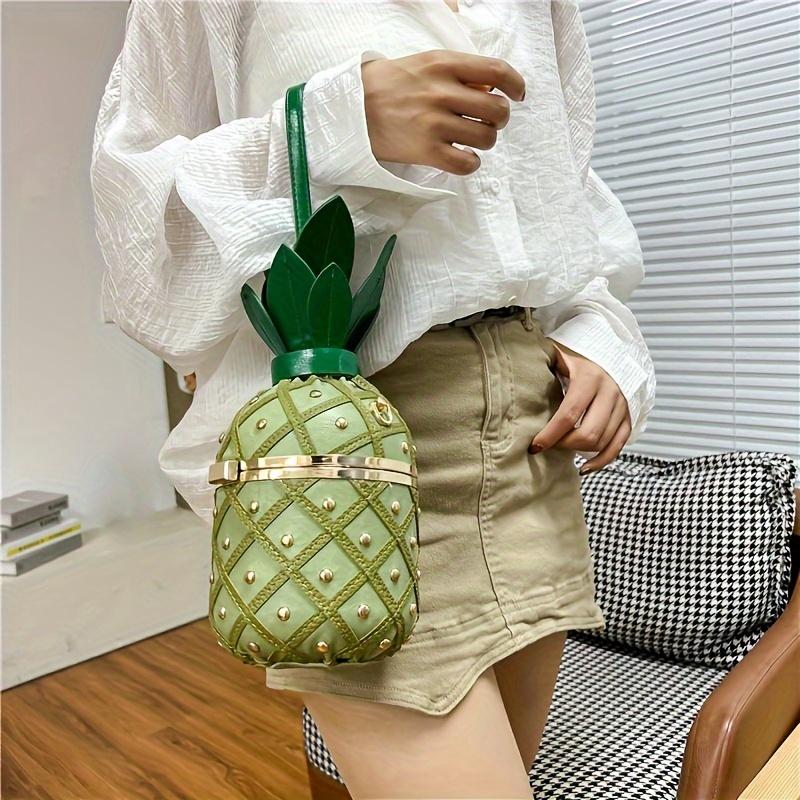 Women's Pineapple Purse Novelty Summer Bag Crossbody Shoulder Handbag Hawaiian PU Leather Rivets Chain Strap Tote for Girls