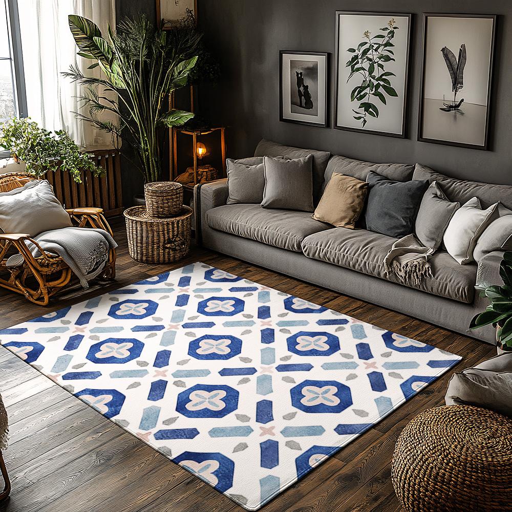

Washable Doormat Indoor Outdoor Blue Patterned Rug Non Slip Floor Mat Home Decor Entryway Welcome Mat Kitchen Bathroom Decor 60x90cm
