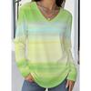 V-neck long-sleeved T-shirt with gradient cloud texture all-over print design, loose and casual spring and autumn comfortable and breathable top