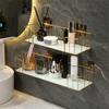 Toilet Table Wall Rack Without Punching Holes Bathroom Storage Rack Above The Toilet Marble Style Glass Plate Shelf Home Storage