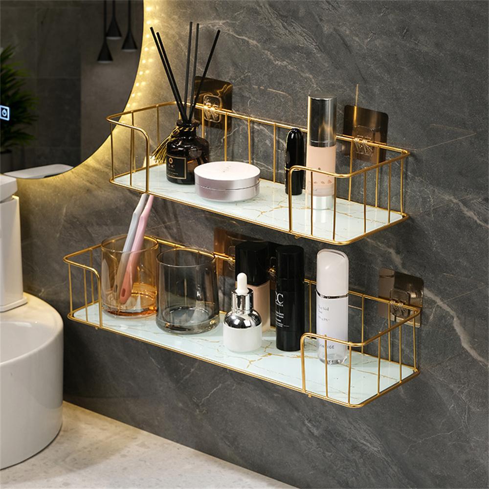 Toilet Table Wall Rack Without Punching Holes Bathroom Storage Rack Above The Toilet Marble Style Glass Plate Shelf Home Storage