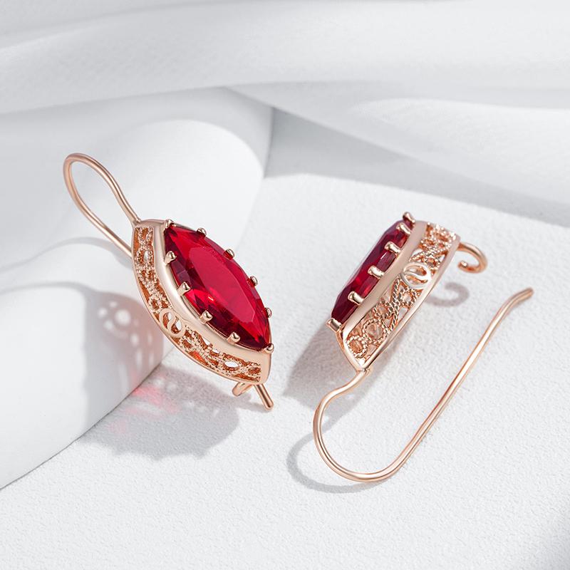 Shiny Red Natural Zircon Long Drop Earrings For Women Rhombus Rose Gold Color High Quality Daily Fine Jewelry