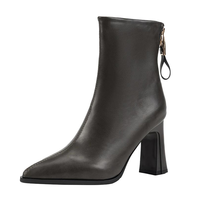 Móda 2025 Podzim a Zima Nové Francouzské Špičaté Univerzální Blokový Podpatek Temperamentní Módní Pohodlné Kotníkové Boty na Vysokém Podpatku Ženy