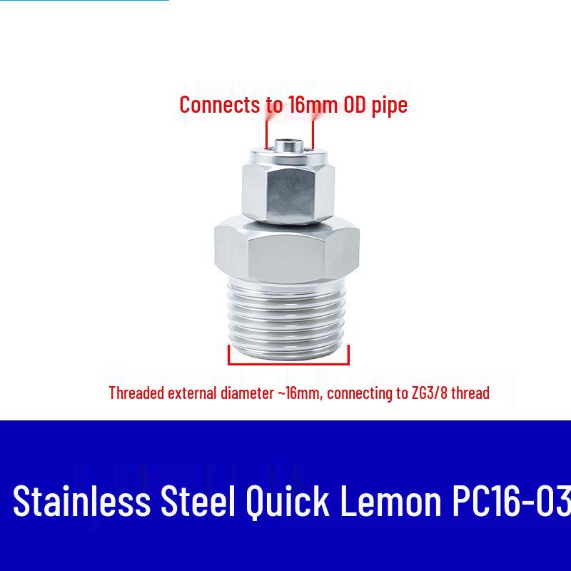 304 Stainless Steel Pneumatic Quick Connect Fitting for Air Hose and PTFE Tube, PC8-02.