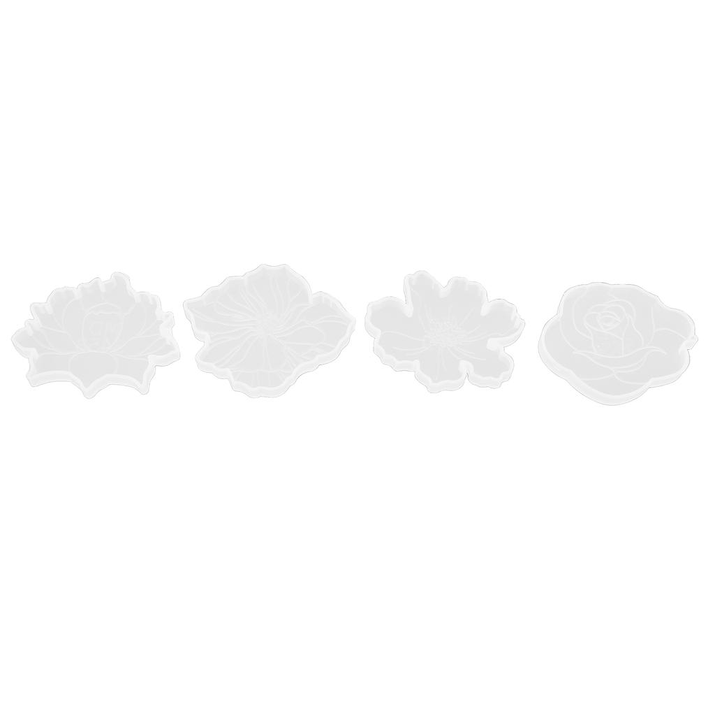 4pcs Coaster Mold 4 Different Styles Flower Design Silicone Molding for Making Decorations