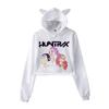 KPop Demon Hunters Tegneserieprintet Hettegenser med Katteører Dame Langermet Cropped Sweatshirts Kvinnelig Casual Streetwear Cropped Topper