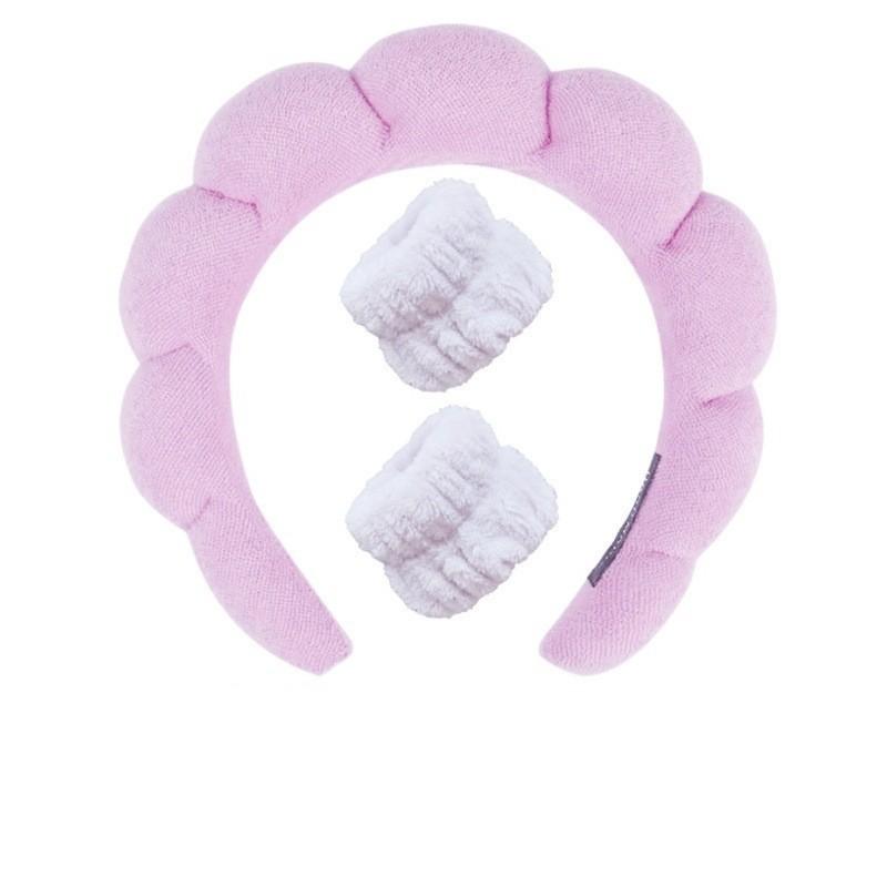 3PCS Spa Headband for Washing Face Wristband Set Sponge Makeup Headband Wrist Towels Bubble Hairband for Women Hair Accessories