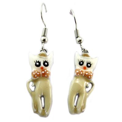 [P7325] - Beige 'Cats' Designer Earrings - 25x10 Mm