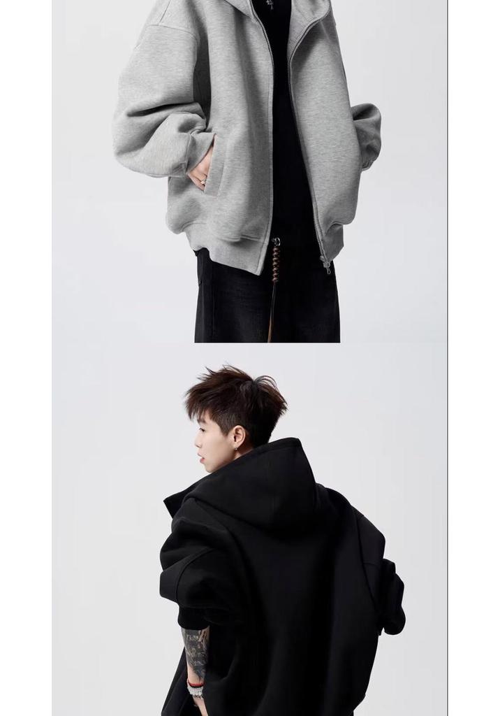 Unisex Heavyweight Double Zipper Hoodie, 300g - Sporty Loose Fit Cardigan for Spring and Autumn