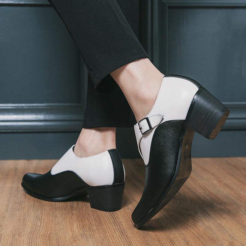 Men's White Pointed Toe Leather High Heel Shoes for Weddings and Parties - Size 37, Business Casual, Height Increasing