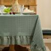 Vintage Coffee Table with Green Hollow Lotus Leaf Edge Lace Tablecloth and Rectangular Dining Table Cloth