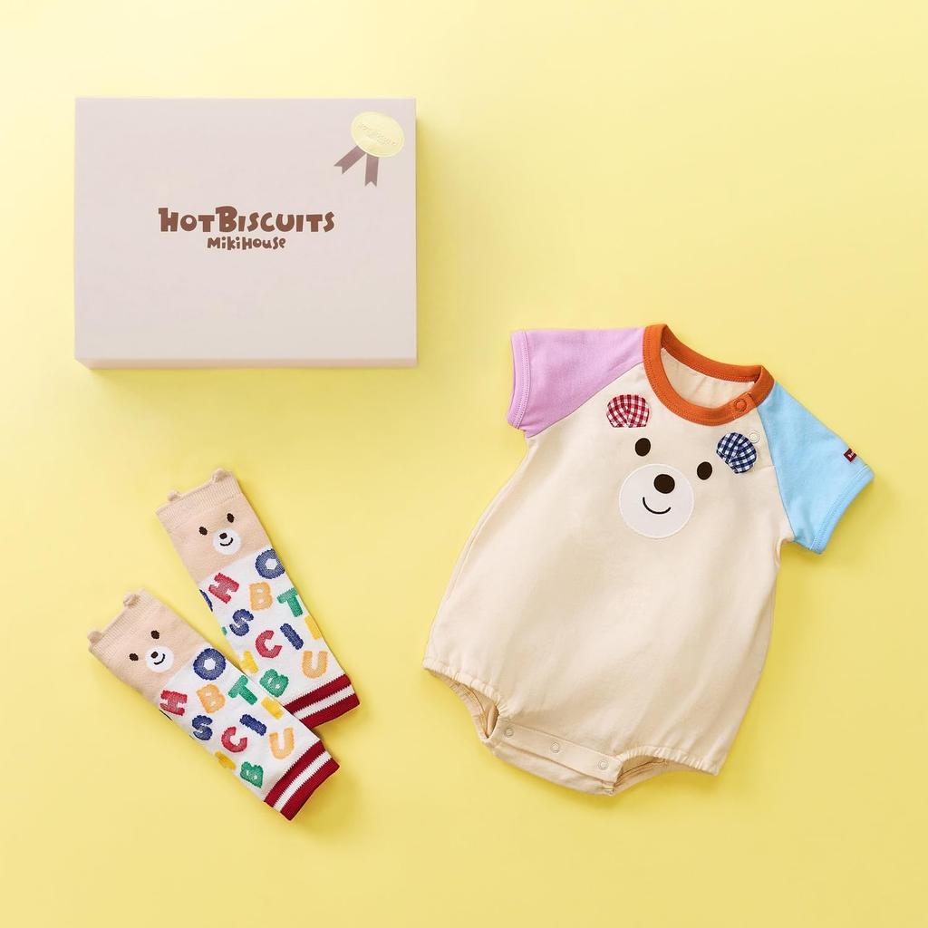 MIKI HOUSE HOT BISCUITS Body Shirt Gift Set (Boxed) for Boys and Girls, Baby and Kids, Ivory, 70cm, 74-9933-146