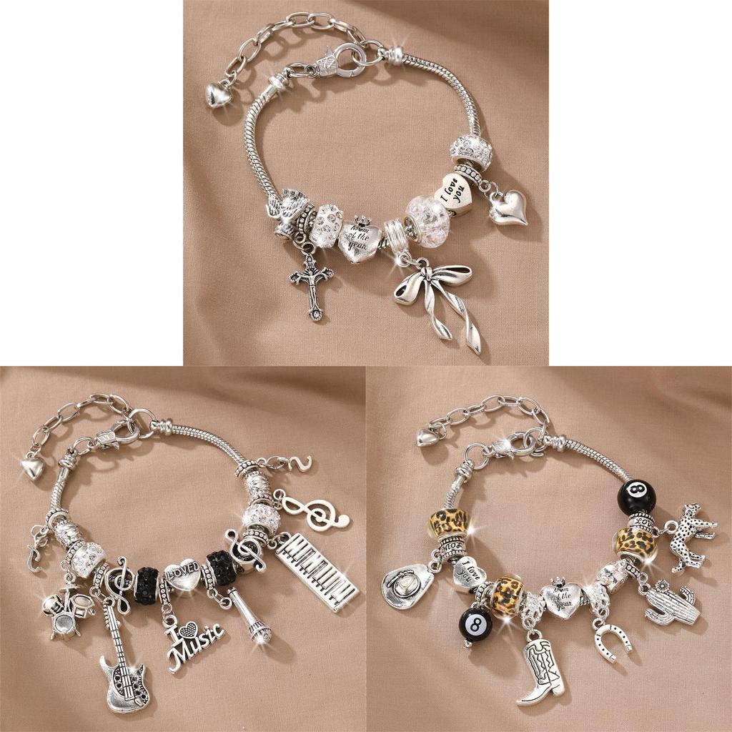 Copper Beaded Bracelet With Zircon Heart Pendant For Women Casual Jewelry Gift