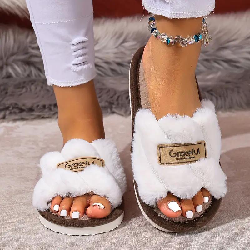 Stylish Winter Warm Shoes for Women, Open-Toe Slippers