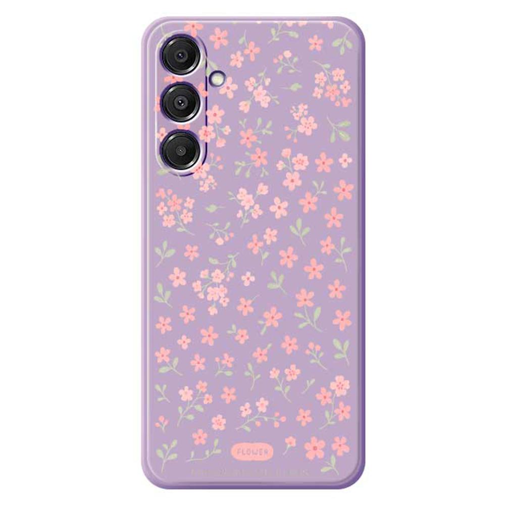 

For Samsung Galaxy A16 5G/4G Case Pink Small Flowers Pattern Printing Straight Edge TPU Phone Back Cover Purple