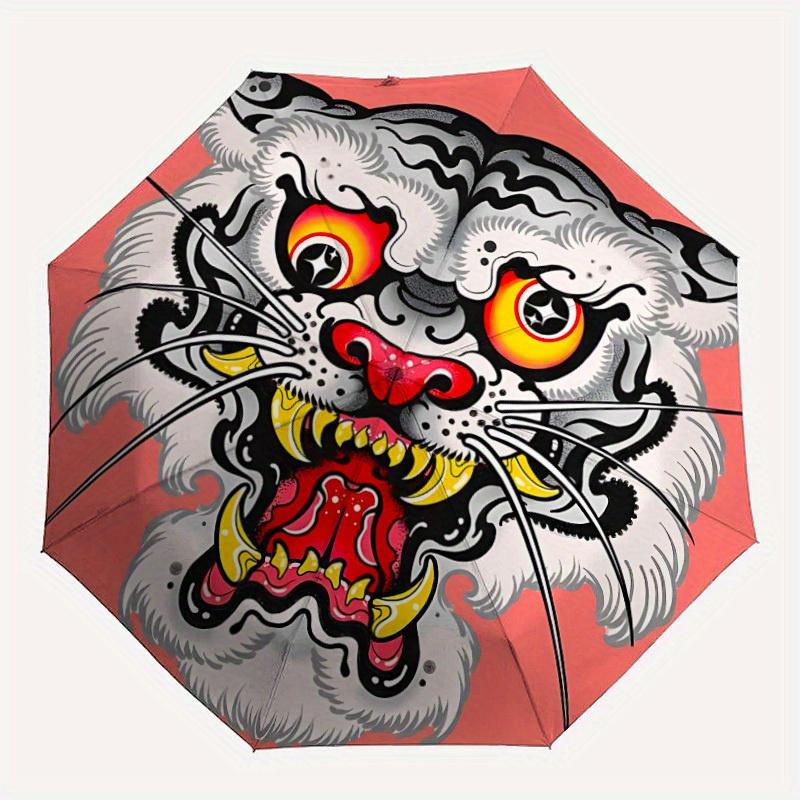 

1pc Tiger Face Automatic Open/Close Umbrella, Portable Folding Umbrella for Travel, Themed Events, It is suitable as a gift for various festivals, Out