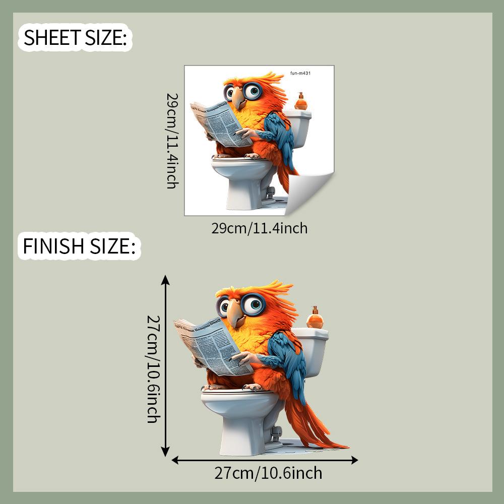 Owl Reading Newspapers Bathroom Toilet and Toilet Stickers for Beautification and Decoration
