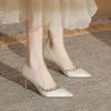 Sheepskin version~ satin wedding shoes shallow mouth high heels women's 2025 new spring and autumn fine heel pointed single shoes women