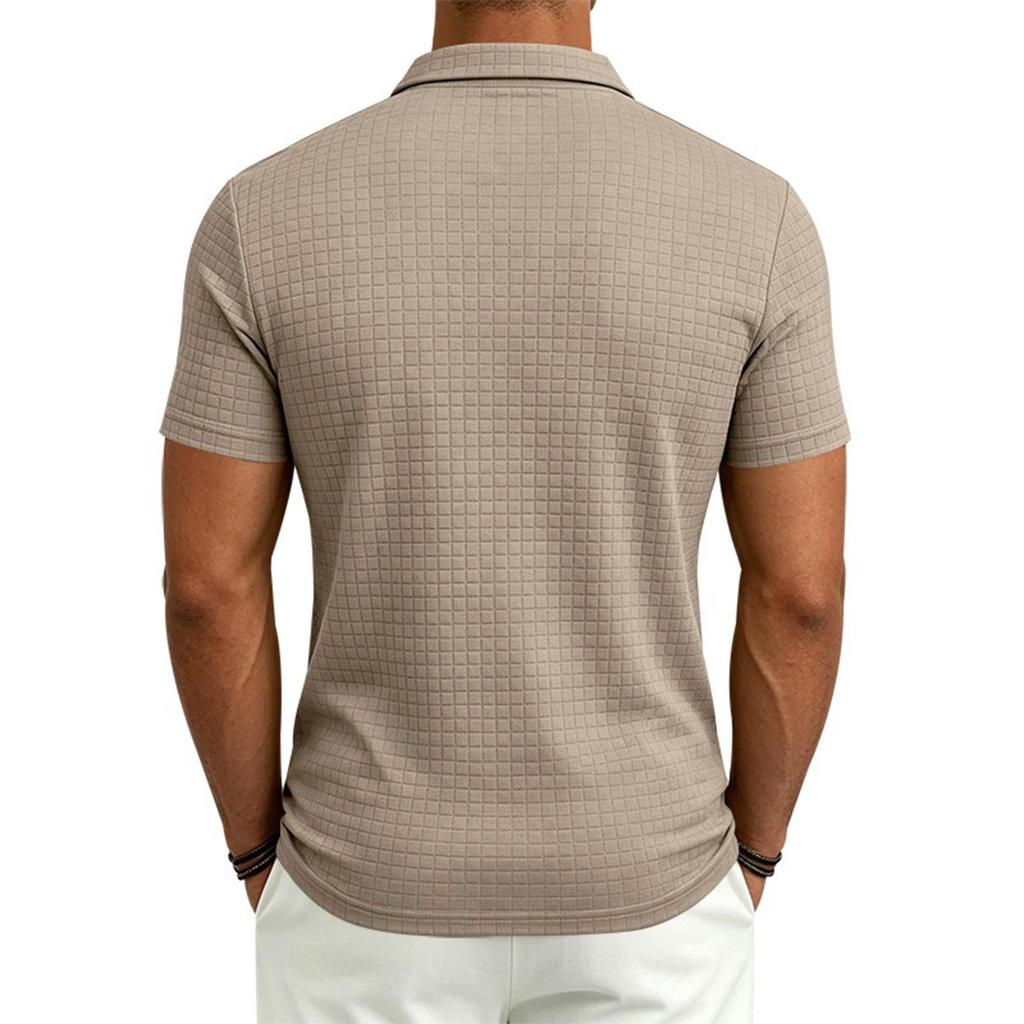 Men's Plaid Half-Zip Short Sleeve Shirt with Fabric for Summer Business Casual Wear