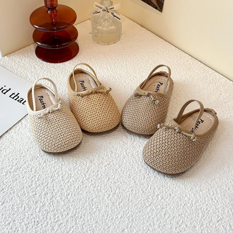 Sandalias Tejidas de Verano para Niños Zapatos de Princesa con Lazo para Niñas Versátiles de Doble Uso Chanclas Frescas Elegantes Ligeras Cómodas Zapatos para Niños