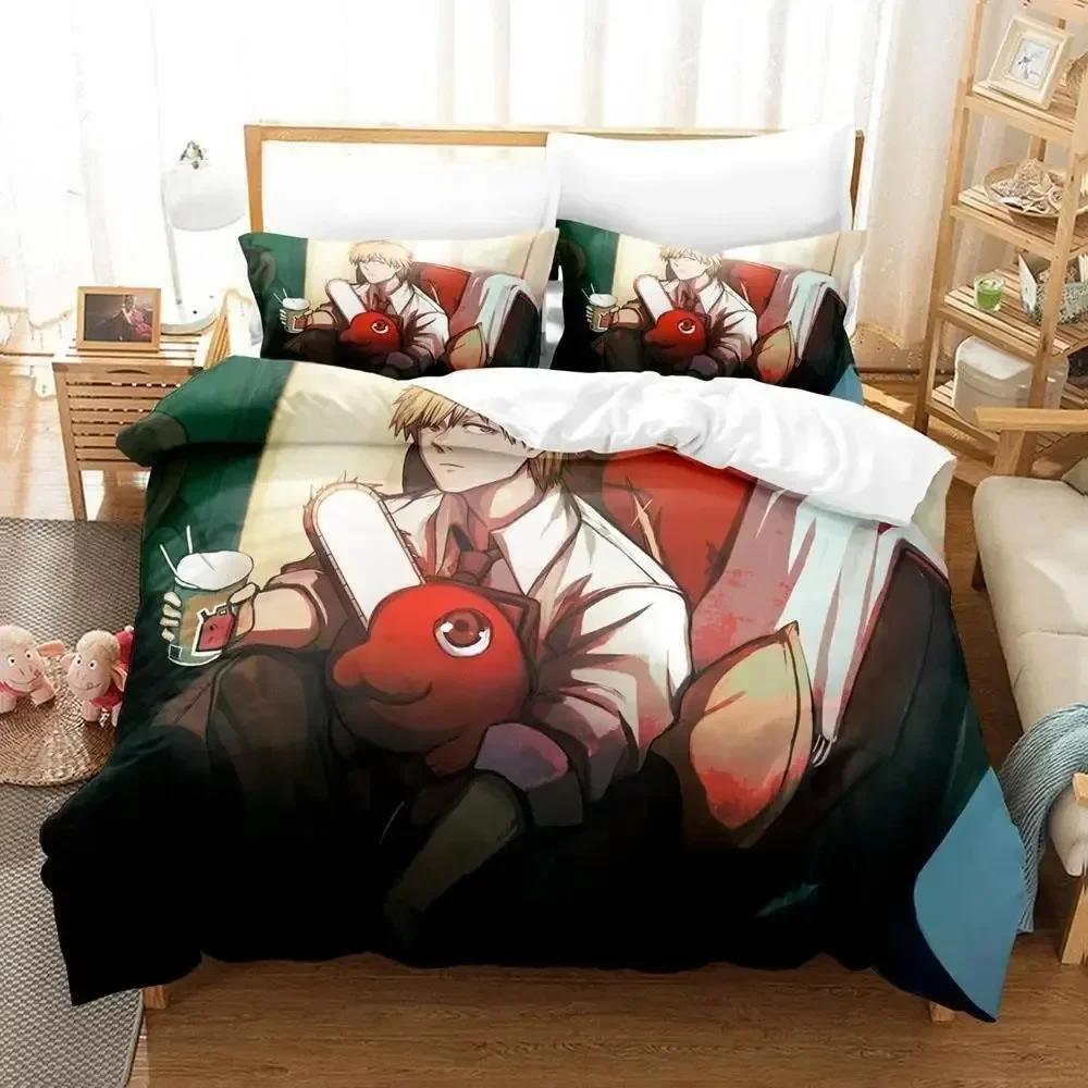 Pochita Chainsaw Man  Printed Bed Set Duvet Cover Pillowcase Bedding Set Bed Linen Sheet Quilt Cover Full Queen King Size
