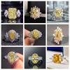 New Design Yellow Crystal Cubic Zirconia Square Stone Women's Ring Wedding Ceremony Party Finger Accessories Personality Jewelry