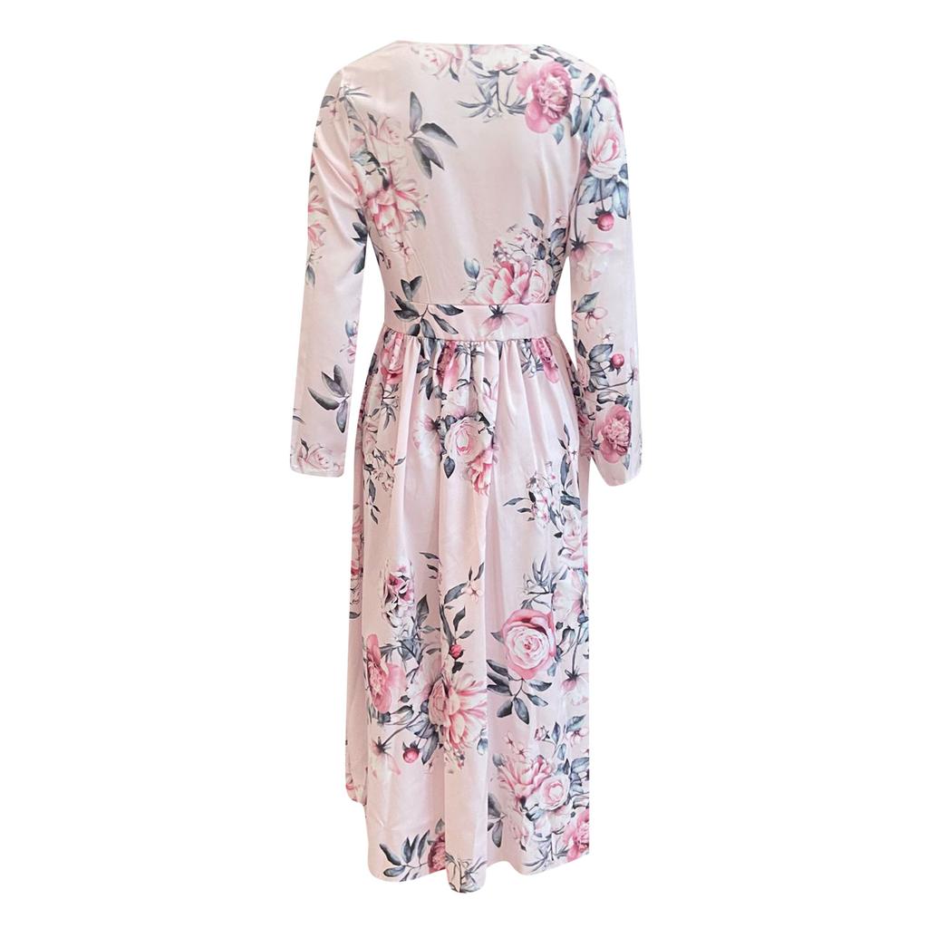 Fashion Women's  V Neck Casual Fashion Printed Pullover Long Sleeve Dress