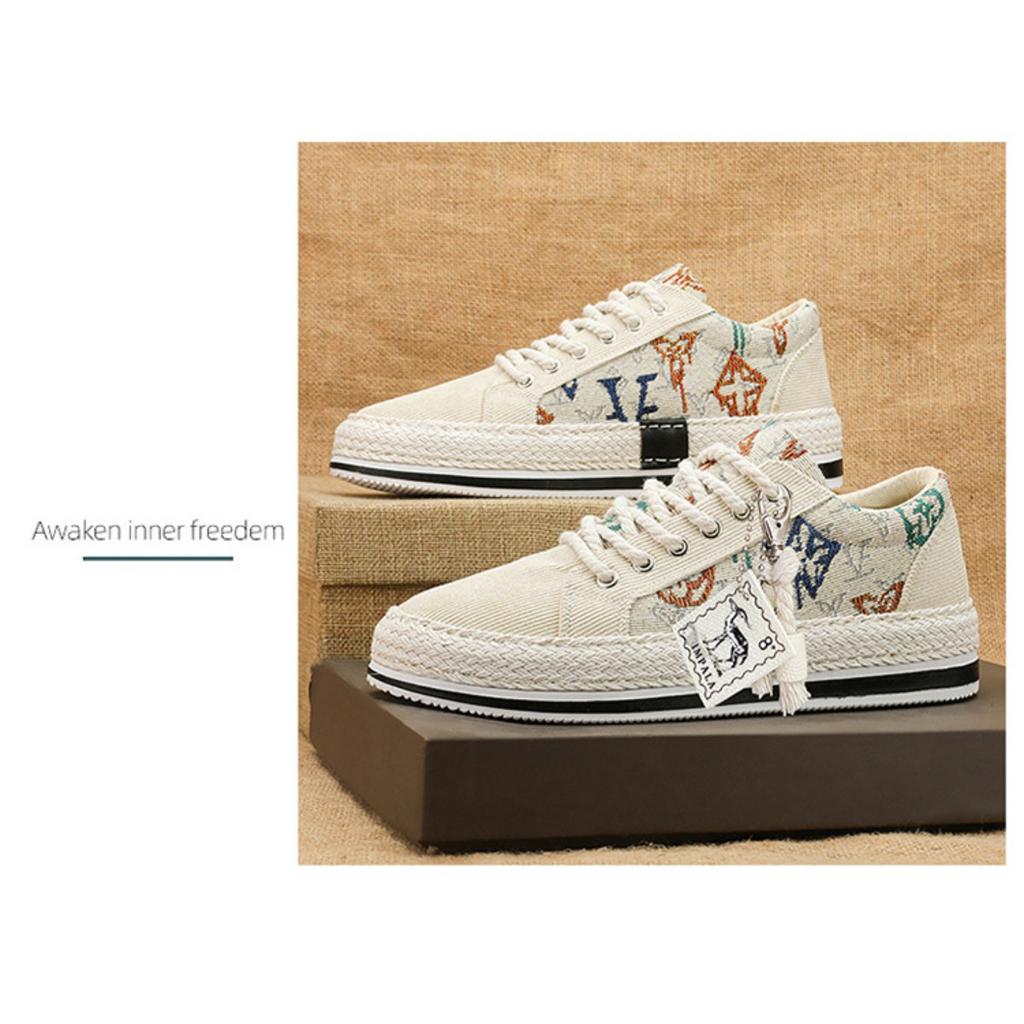Men's Shoes, Fashion Breathable National Style Corduroy Casual Loafers One Foot Stirrup Men's Board Shoes Cloth Shoes
