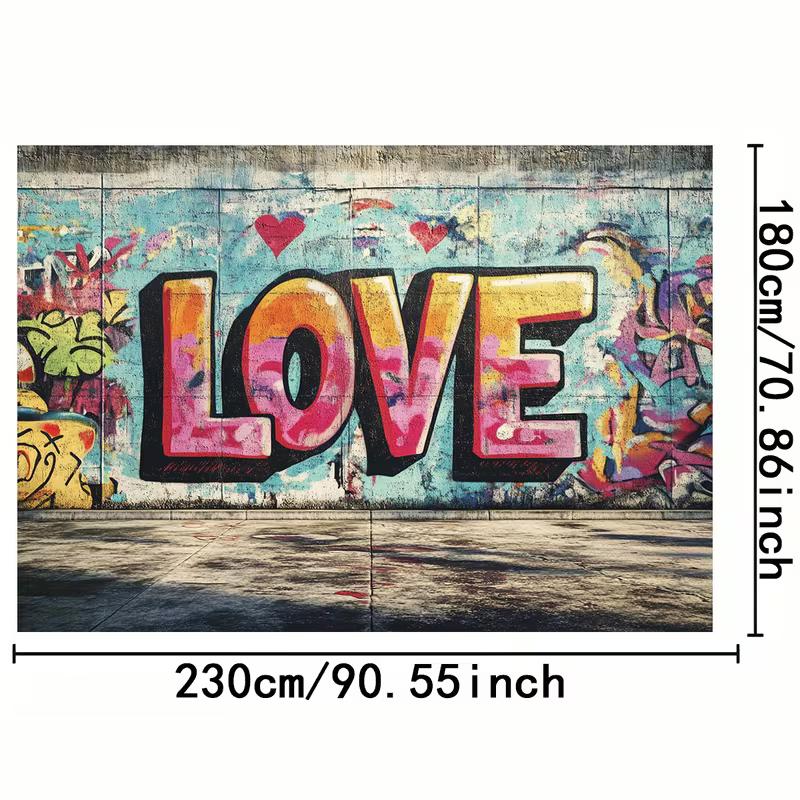 2D Valentine's Day Backdrop, Graffiti LOVE Wall Urban Photo Decor