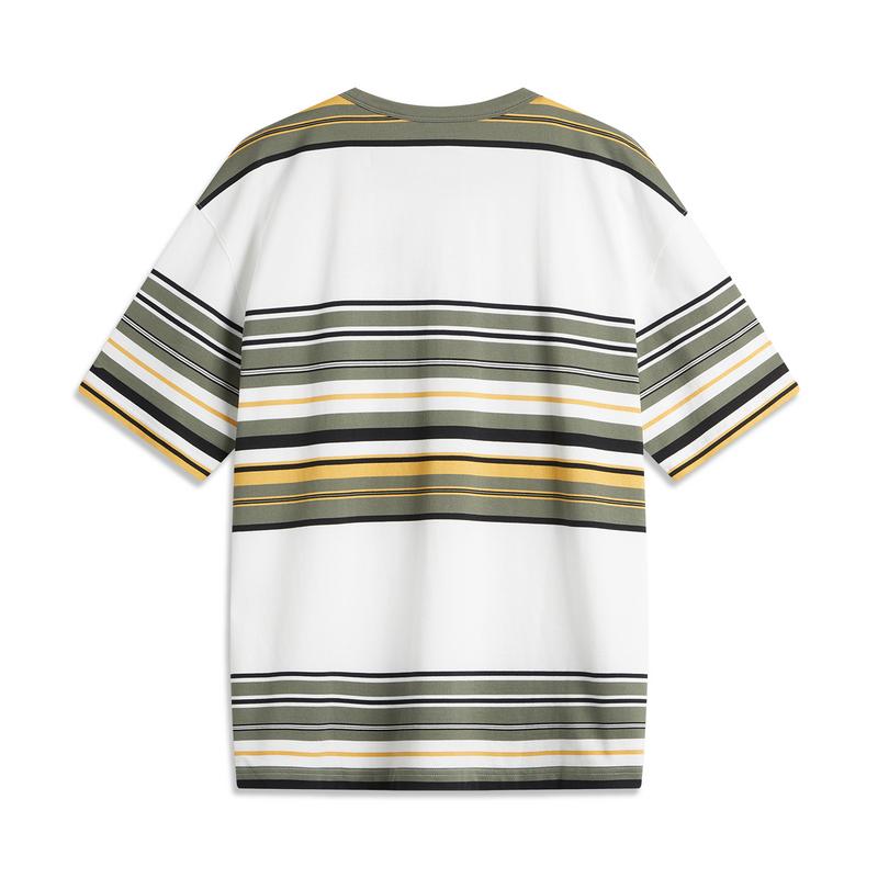 Li Ning CF Series Full Print Round Neck Comfortable Breathable Short Sleeve T-Shirt Unisex Tops Off-White Striped ATSU781-1