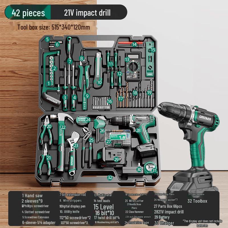 Greener Household Tool Set with Cordless Drill CN plug (adapter included)