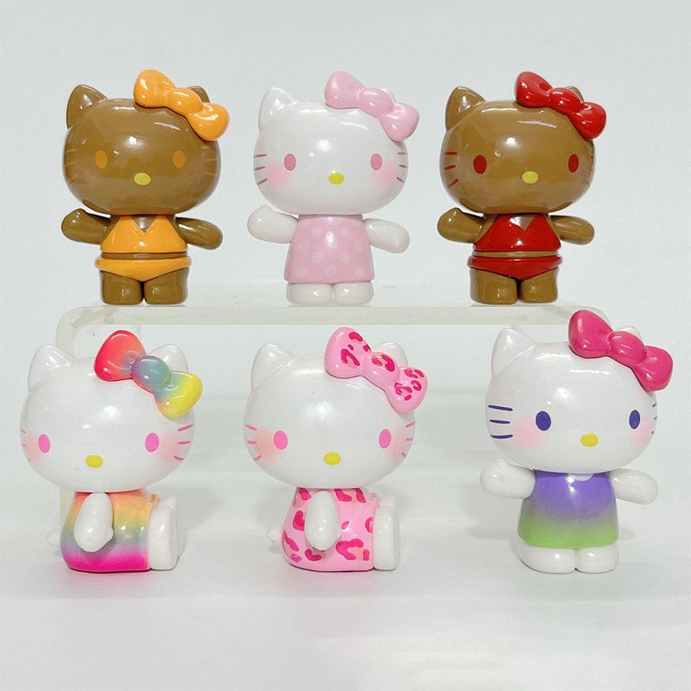 Кавайная фигурка Hello Kitty 5 см Sanrio Купальник Аниме Переодевание Кукла Cinnamoroll Декор для торта своими руками Рождественские подарки для детей