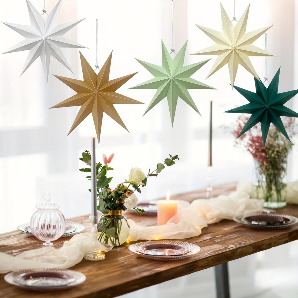 5pcs 9-Pointed Paper Stars Christmas Hanging Decor 30cm Folding Paper Star Decorations for Wedding Birthday Christmas  Home Par