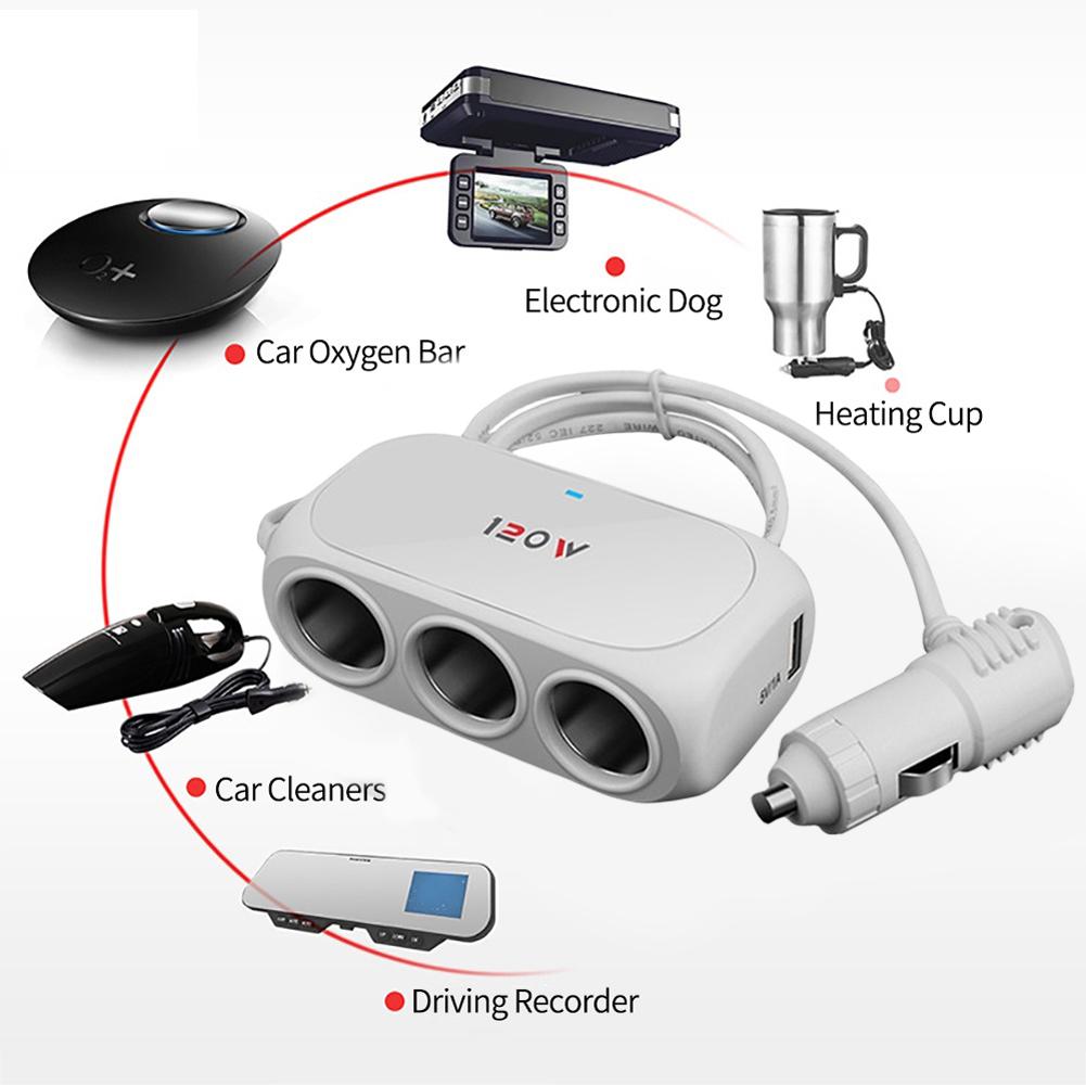 3 Socket Car Cigarette Lighter Splitter Dual USB LED Car Fast Charger 120W 12V 24V Car Charger Adapter for iPhone IPad Dashcam