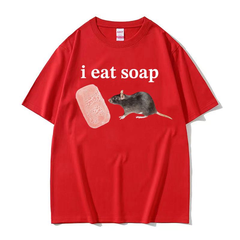 I Eat Soap Funny Cute Rat Meme Graphic Tee Shirt Unisex Women s Summer Casual Humor T Shirt Fashion Kawaii 100% Cotton T-shirt Tops 4XL